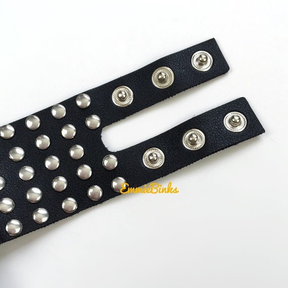 New Black Leather Studded Fringe Collar Statement Necklace - Picture 13 of 16